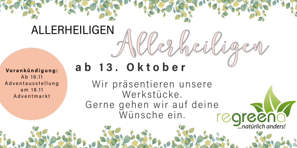 Ab 13. Oktober präsentieren wir unsere Werkstücke für Allerheiligen.